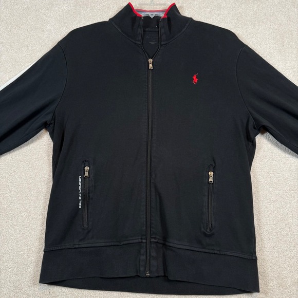 Polo Ralph Lauren Mens Full Zip Track Jacket Black White Red Accents Size Large - Picture 4 of 7